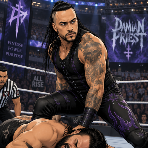 Damien Priest In a wrestling match 