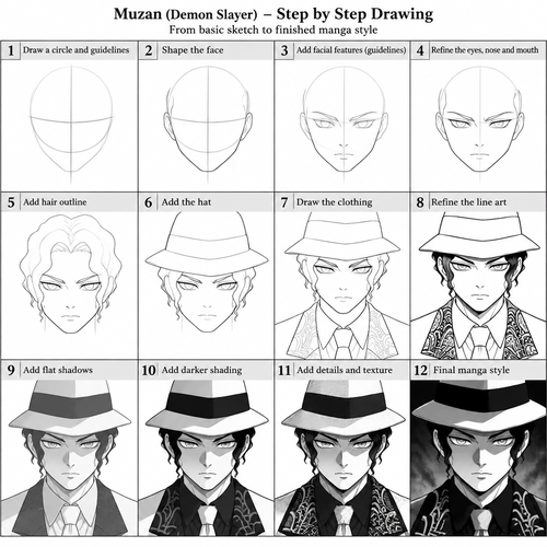 Muzan step by step drawing



