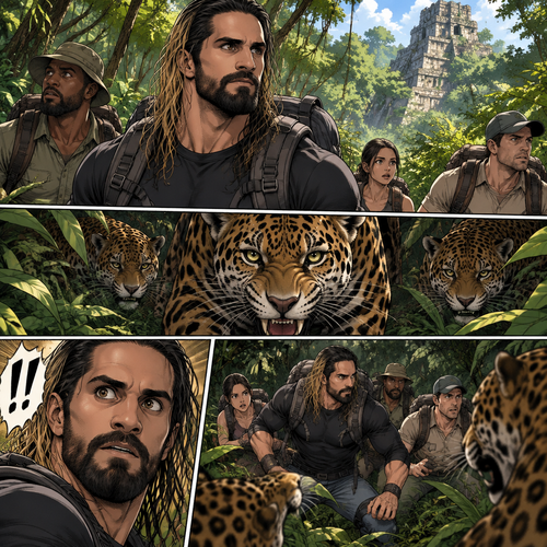 Seth Rollins was exploring a jungle with a group,Then….a group of jaguars appeared