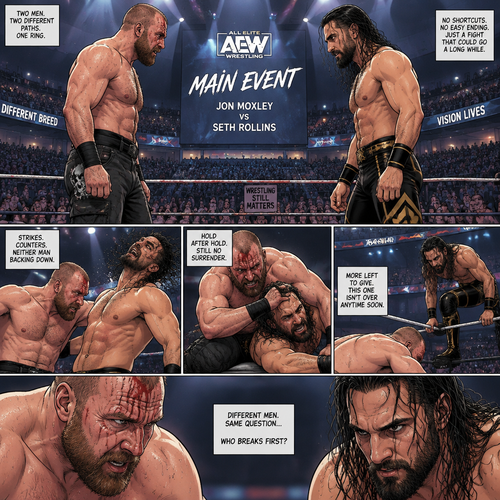 Jon Moxley and Seth Rollins are in a match against each other. It’s the main event. It seems like it was gonna go on for a while