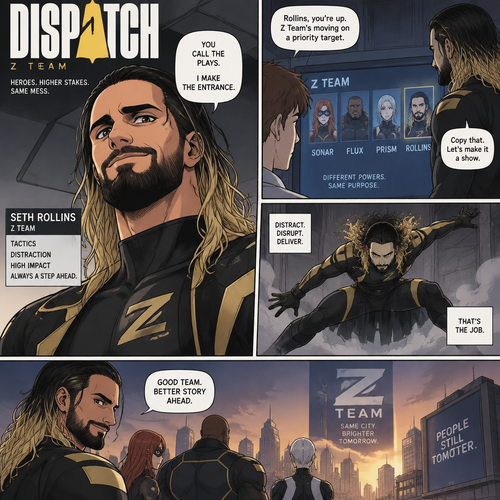 Seth Rollins in dispatch as part of the Z team 