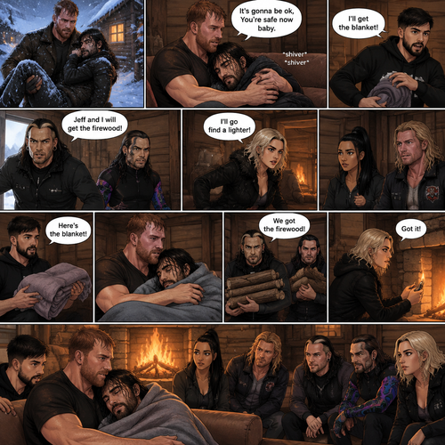 (The monster apocalypse/Moxollins story part 2) Jon Moxley made it out of the blizzard and into a cabin With the Cold and barely conscious Seth Rollins in his arms. His group of survivors (Matt and Jeff Hardy,Toni Storm,Wheeler Yuta,Indi Hartwell and Nic Nemeth) were there too. Jon Sat down on the couch and held Seth. “I’ll get the blanket!” Said wheeler,Then he ran to find a blanket. “Jeff and I will get the firewood” Said Matt,Then Matt and Jeff ran to find firewood. “I’ll go find a lighter” Said Toni,Then she ran to find a lighter. Seth was shivering due to the cold. “It’s gonna be ok,You’re safe now baby” Jon said softly. Wheeler came back with the blanket and gave it to Jon. He gently wrapped it around Seth to keep him warm. Seth’s body warmed up a little. Matt and Jeff came back with the firewood and put it in the fireplace. Toni came back with a lighter and lit up the fireplace
