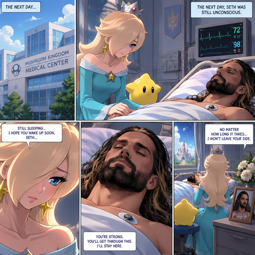 (Part 3 of the Seth Rollins x Princess Rosalina story). The next day,Seth was still unconscious
