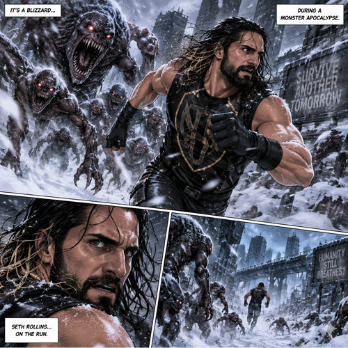 It’s a blizzard…During a monster apocalypse. Seth Rollins was on the run from a group of monsters