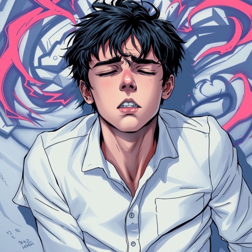 19 year old black haired David passed out scared in a white shirt 