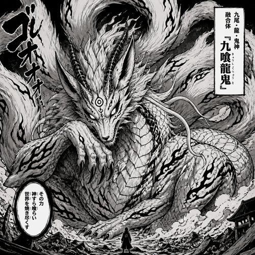 Nine tail fox loung dragon oni fusion 