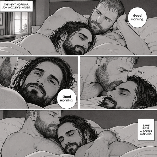(Part 5). Still at Jon Moxley’s house. The next morning,Seth Rollins was asleep in Jon’s bed after last night’s activity. After a while Seth woke up,Jon was awake Before Seth was. “Good morning” Jon said softy. “Good morning” Seth said softy. Jon gently kissed Seth’s forehead