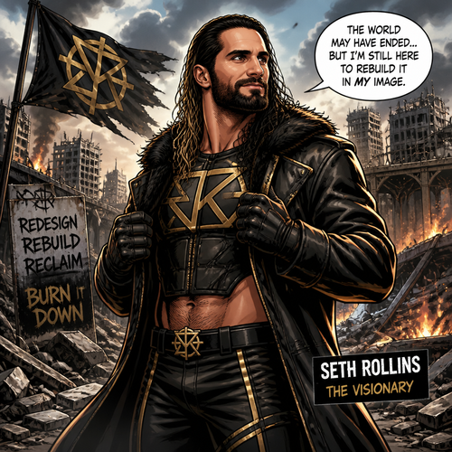 WWE superstar Seth Rollins in a post apocalyptic world 