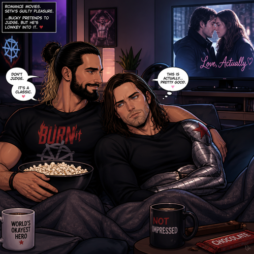 Seth Rollins and Bucky were watching a Romance movie together at his house