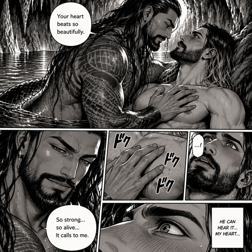 Part 3 of the siren x human story.Still in the cave. The siren (Roman Reigns) Had his hand on Seth Rollins’s chest feeling how loudly his heart was beating. “Your heart beats so beautifully” the siren said softly