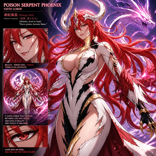 Poison serpent Phoenix vasto lorde female with red hair, one scar across her cheek, but the rest of her is virtually perfect