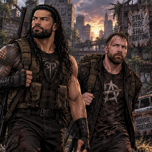 It’s a post apocalyptic world,Roman Reigns and Jon Moxley were side by side surviving the apocalypse together