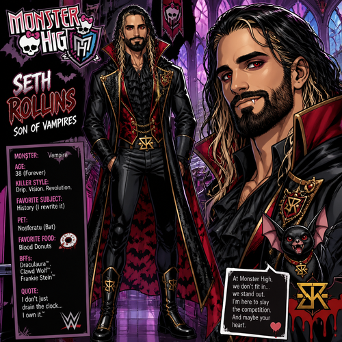 WWE superstar Seth Rollins as a vampire in Monster High
