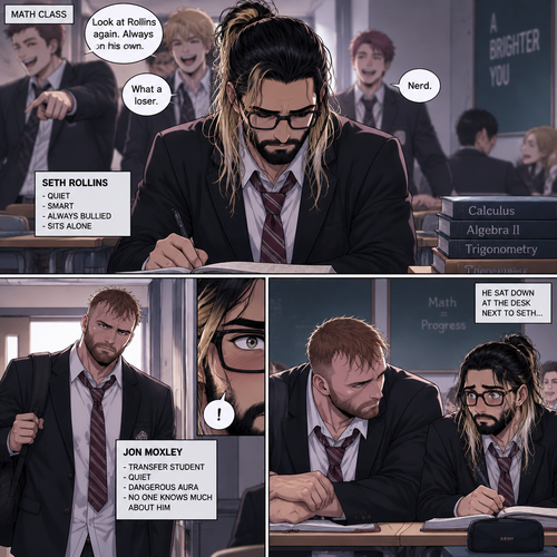 (Yandere x Nerd). Seth Rollins is a nerd in high school,He was bullied by popular students. He sat alone at a desk during math class….Then a long Came Jon Moxley (A transfer student). He sat down at the desk Next to Seth