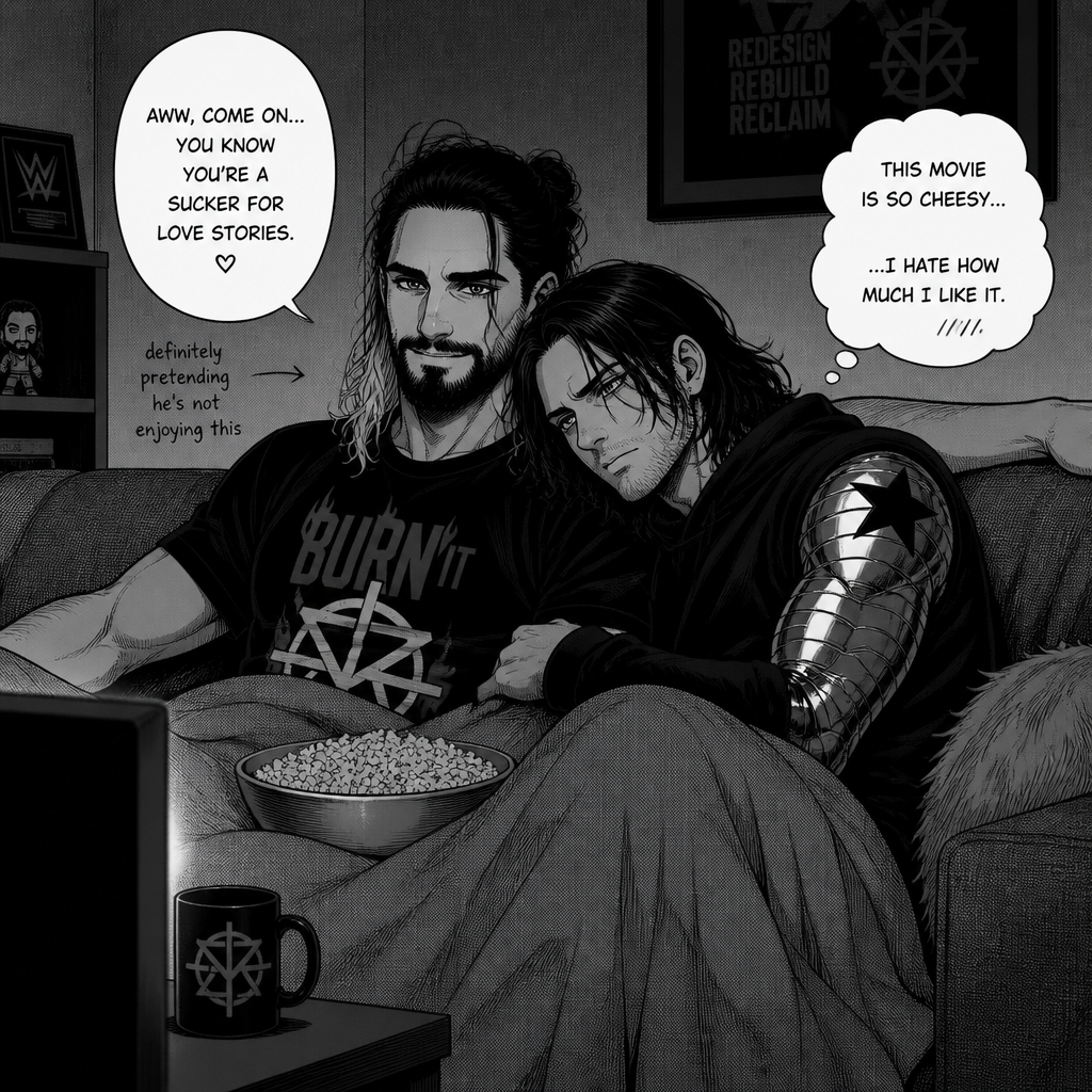 Seth Rollins and Bucky were watching a Romance movie together at his house