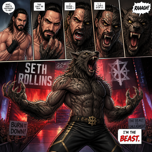 WWE superstar Seth Rollins becoming a werewolf