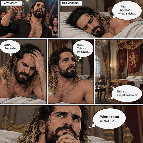 Seth Rollins was asleep after a party last night,Then he woke up hungover. He slowly began to realize…that he wasn’t in his house…Instead it was a royal bedroom. He wondered whose room was this