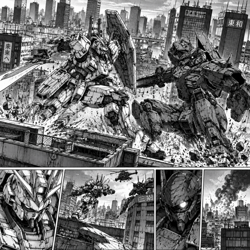 Fight scene on the roofs of the building in a city\