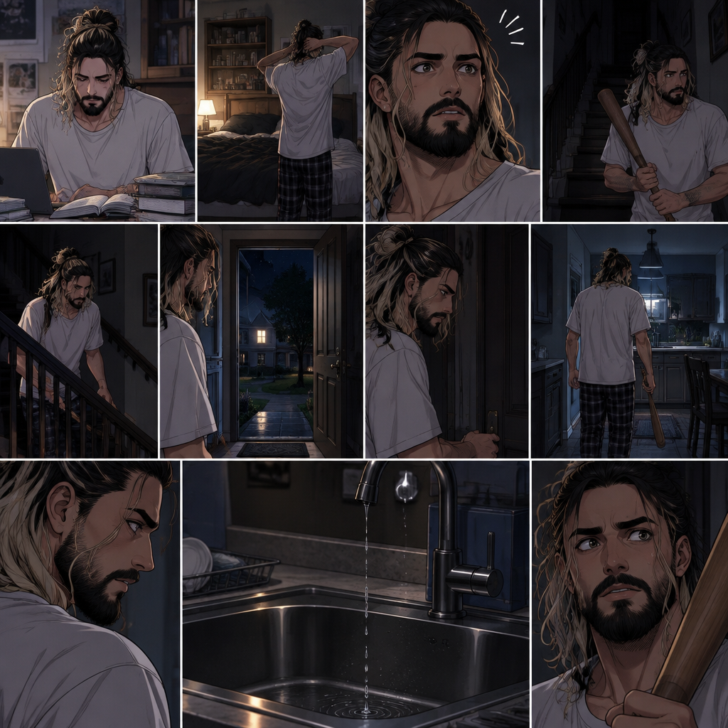 (Recap) Seth Rollins (College student) Arrives at math class and sits at his usual desk,Damien Priest (The bad boy) arrives as well,He sits on the desk next to Seth,Seth was focusing on the math lesson…Damien wasn’t,He was only focusing on Seth like he was the most beautiful angel he’s ever seen,”So beautiful” Damien thought in his mind,After class ended Seth was at his locker when suddenly Damien appeared behind him startling Seth. (And now part 2). It was late at night,Seth just finished studying in his college house. He was about to turn in for the night….Then he heard a noise coming from downstairs. He grabbed a bat and slowly walked downstairs…the front door was open. A sense of dread washed over him. The slowly walked to the door and closed it,Then he heard a dripping sound coming from the kitchen. He slowly walked to the kitchen to investigate,there was nothing there…just the sound of dripping water in the sink