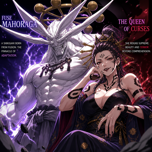 Fuse Mahoraga and the Queen of Curses from JJK 