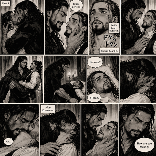 Part 3 of the Vampire x Butler story.Sill in the bedroom of the man of the house (Roman Reigns). He was kissing the Butler (Seth Rollins) against the wall. He smiled at Seth afterwards. Seth was flustered.Roman gently put his hand on Seth’s cheek. “You’re perfect” Roman said softly.Seth’s heart fluttered.Roman heard it,He gently placed his other hand on Seth’s chest to feel the heartbeat.After a while he lifted Seth into his arms.He walked to the bed and gently put Seth down on the bed.Seth looked up at Roman nervously. “Nervous?” Asked Roman. “Y-Yeah” Said Seth.Roman leaned forward towards Seth’s neck.He then wrapped his arms around him in his embrace.He put his lips on Seth’s neck.Seth’s breath hitched a little,Then….Roman’s fangs pierced Seth’s neck.Seth gasped softly.Roman Gently put his hand on Seth’s shoulder. After 10 minutes,Roman pulled his fangs off Seth’s neck. He gently placed his hand on Seth’s cheek. “How are you feeling?” Roman asked softly