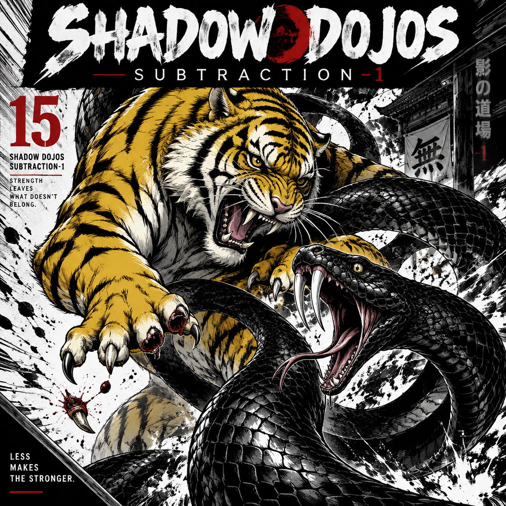 A yellow tiger and black snake fighting for a cover volume 15 of shadow dojos subtraction one of the tigers fingers