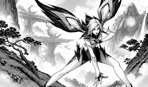 Black-and-white manga illustration of a person running through a dramatic landscape.