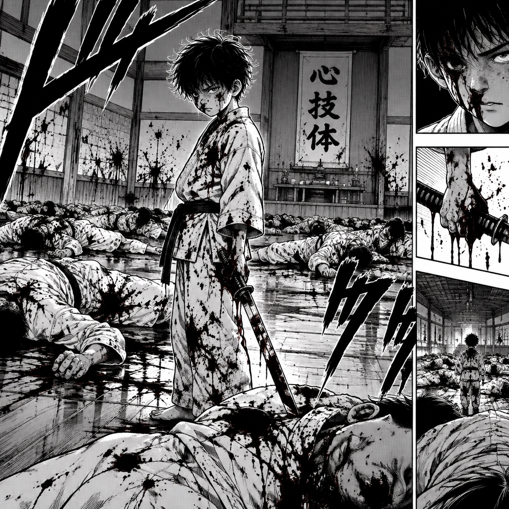 Kid boy slaughtered his whole dojo