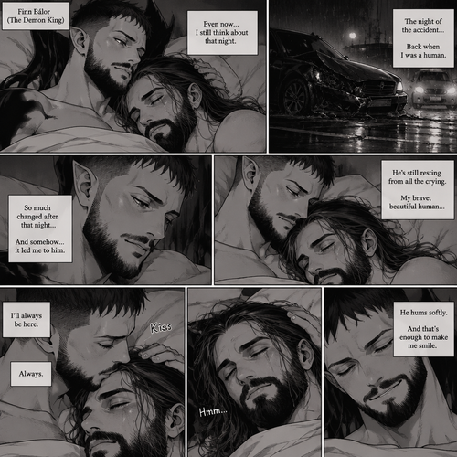 (Part 5 of the Demon King x human story) Finn Bálor (The demon king) and Seth Rollins were still relaxing in bed. Finn thought about the night of the car accident (Back when he was a human). He looked at Seth who was still resting from all the crying. He gently kissed Seth’s forehead. Seth hummed softly. Finn smiled softly