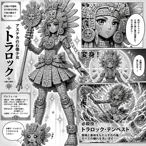 Stone statue of the aztecs as magical girl 
