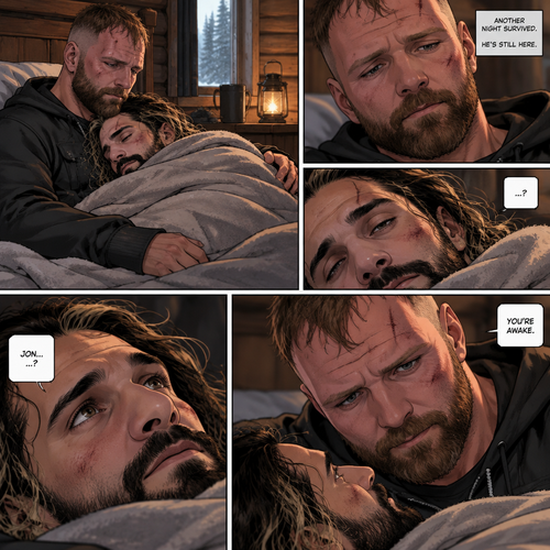 (The monster apocalypse/Moxollins story part 3). The next morning,Seth Rollins was Still unconscious on the bed in the cabin with the blanket wrapped around him to keep him warm. Jon Moxley had been watching over him Still holding him in his arms. Then Seth slowly regained consciousness,The first thing he sees is Jon looking down at him