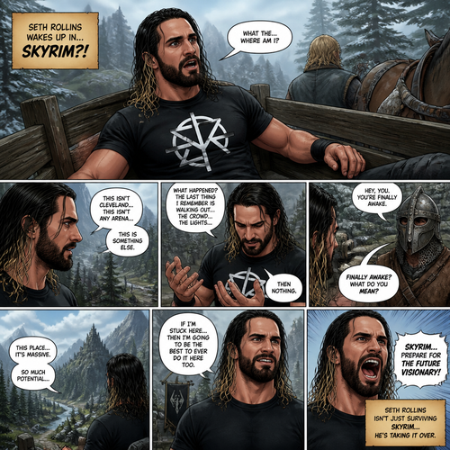 WWE superstar Seth Rollins Waking up the the realm of Skyrim