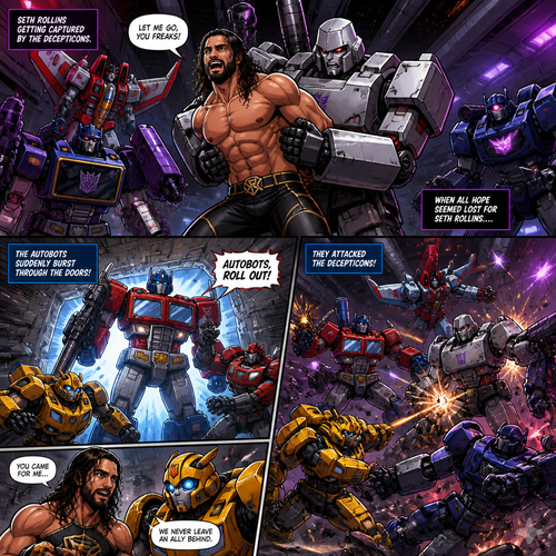 WWE superstar Seth Rollins Getting Captured by the Decepticons.When all hope seemed lost For Seth Rollins….The Autobots suddenly burst through the doors! They attacked the Decepticons