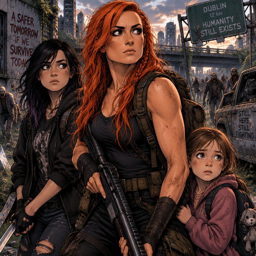 It’s a zombie apocalypse,Becky lynch is surviving with two people,A teenager named Raven and a little girl named Sophie