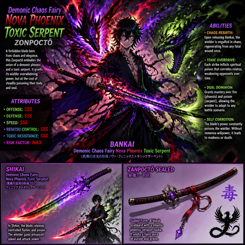 Demonic chaos fairy nova phoenix toxic serpent zonpoctō, bankai, shikai 