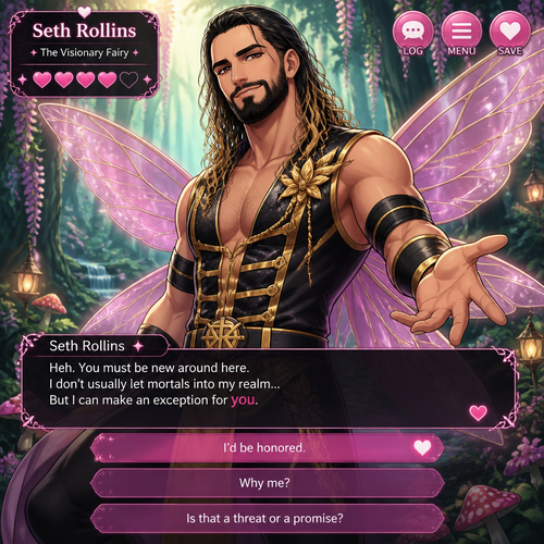 WWE superstar Seth Rollins as a Fairy in a dating sim game
