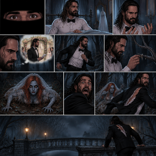 (Part 2 of the corpse bride,Seth x Becky style). The world was black. Then Seth Rollins slowly opened his eyes,He was in some sort of strange bedroom. He has no idea how he got there. The last thing he remembered was running away from a wedding rehearsal,ending up in the woods,Practicing his vows,Putting the wedding ring on a branch that looked like a ring finger,Then an undead woman in a wedding dress (Becky Lynch) crawled out of the ground,He got spooked and ran,His tuxedo jacket ripped against the tree branches while he was running,He got to a bridge thinking he lost her