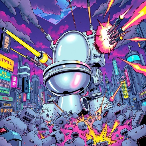 Skibidi toilet destroying the city with lasers and rocket launchers