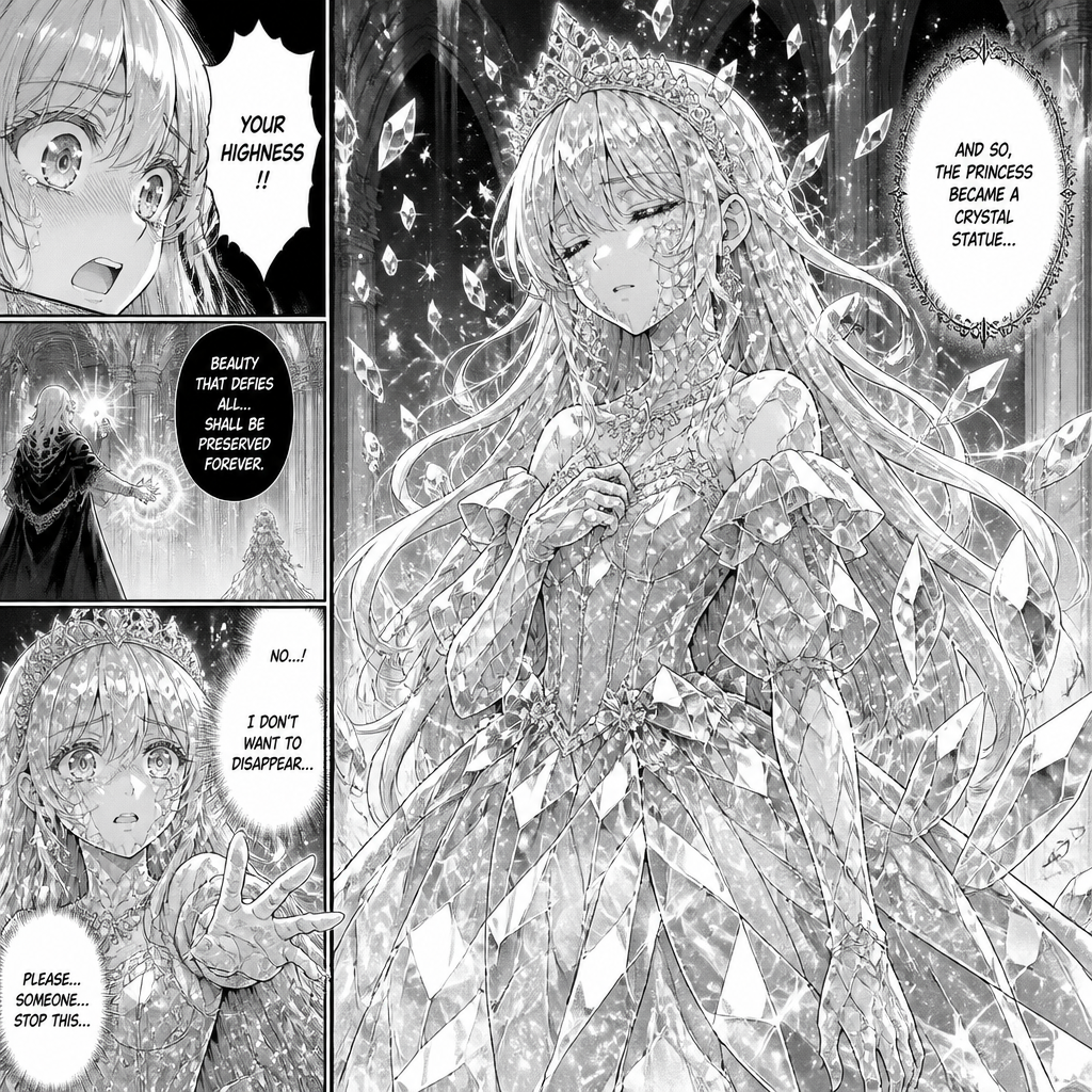 A princess turn into crystal statue