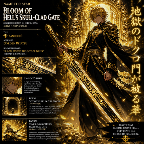 Name for Star bloom of hells skull-clad gate golden reiatsu  zanpoctō sword 