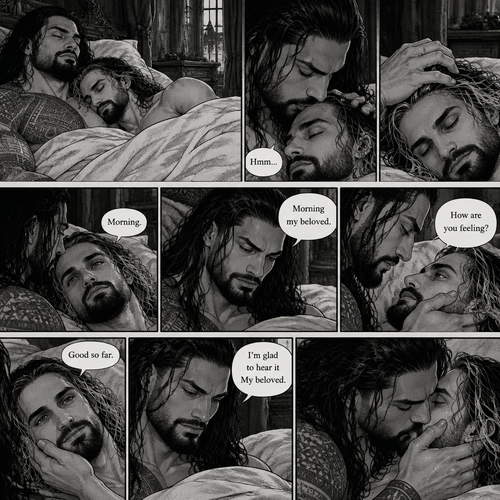 (Part 3 of the Vampire x Butler story). The next morning,Roman Reigns (Vampire) and Seth Rollins (Butler) were still asleep in Roman’s room. Roman slowly woke up. He looked at Seth who was asleep. He gently kissed Seth’s forehead. Seth hummed softly in his sleep. Roman gently stroked Seth’s head. Seth slowly woke up. “Morning my beloved” Roman said softly. “Morning” Seth said Seth. Roman Gently placed his hand on Seth’s cheek. “How are you feeling?” Roman Asked softly. “Good so far” Seth said softly. “I’m glad to hear it My beloved” Roman said softly. Roman gently kissed Seth softly