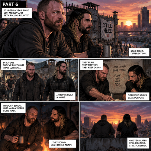 (Part 6). Still in the zombie apocalypse. “it’s been a year since Jon Moxley and Seth Rollins reunited