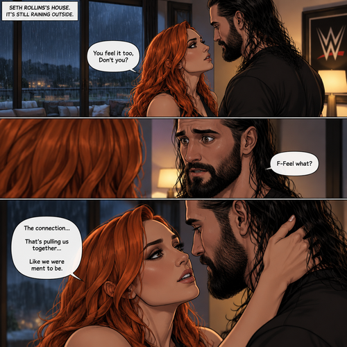 Part 2.The setting is still at Seth Rollins’s house,It’s still raining outside.”You feel it too,Don’t you” Asked Becky Lynch. “F-Feel what?” Asked Seth Rollins nervously.Becky gets closer to Seth. “The connection…That’s pulling us together…Like we were ment to be” Becky said softly
