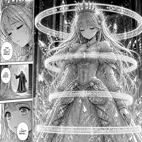 A princess frozen by magic rings 