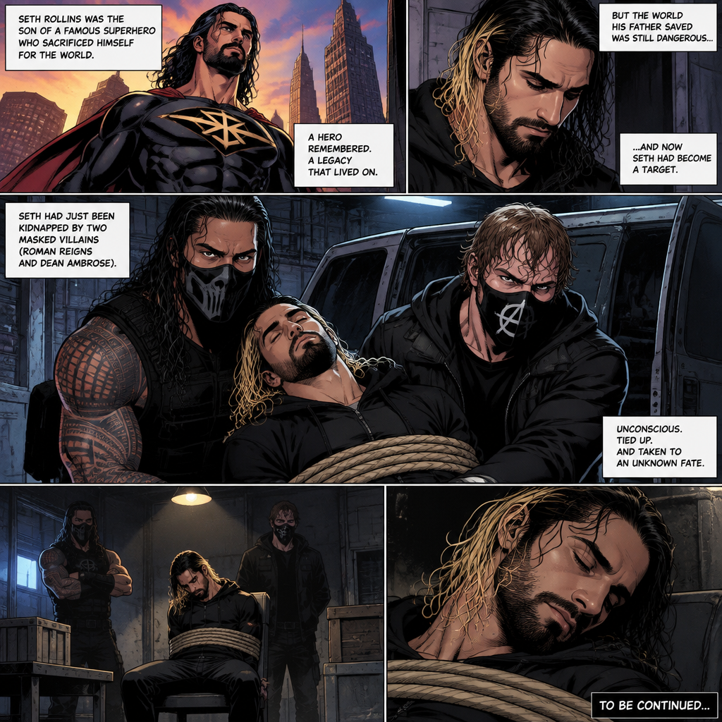 (Part 2 of an Ambrolleigns story) Seth Rollins was the son of a famous superhero who sacrificed himself for the world,He had just been kidnapped by two masked villains (Roman Reigns and Dean Ambrose). Seth was unconscious and tied up