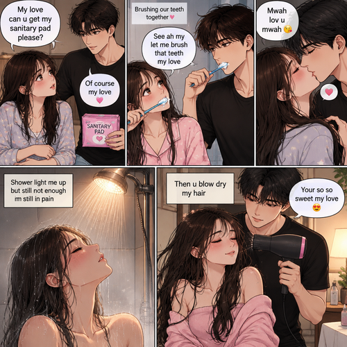 My love can u get my sanitary pad please brushing our teeth together see ah my let me brush that teeth my love mwah lov u mwah 😘 shower light me up but still not enough im still in pain then u blow dry my hair your so so sweet my love 😍 