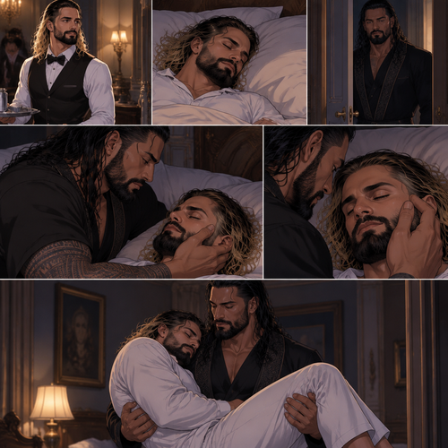 Seth Rollins was working as a butler at a mansion,Later that night He was asleep in his  room.Then…The door to his room quietly opened while he was asleep,The master of the house (Roman Reigns) was standing in the doorway.He quietly walked to the bed.He gently caressed Seth’s cheek,Then…He gently lifted Seth in his arms