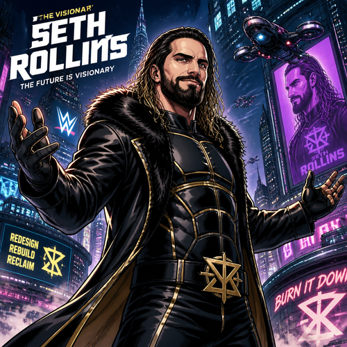WWE superstar Seth Rollins in a futuristic world