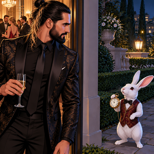 Seth Rollins was at a fancy party,Then he sees a white rabbit outside.It’s wearing a fancy vest and holding a pocket watch and it’s looking at him