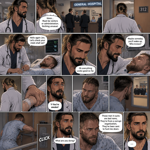 Seth Rollins is a Doctor. He had been looking after a patient (Jon Moxley) who had been in a coma for two years. One day he was walking to Jon’s room,Then he saw men in suits at the front desk. He thought nothing of it and kept walking. He entered Jon’s room. “Hello again Jon,Let’s check your vitals shall we?” Said Seth. He checks Jon’s vitals. “Ok everything Looks good so far” said Seth. He looked at Jon’s face. “Maybe someday you’ll wake up,Who knows?” Said Seth. He got up to leave the room….But a hand grabbed a hold of his wrist. Seth gasped. It was Jon,He’s wide awake and Looking at Seth. “Y-You’re awake” Said Seth. Then Jon carefully got up,Looked out the door and noticed the men in suits. His eyes widened and he shut the door and locked it. “What are you doing?” Seth asked. Jon spoke for the first time since the coma “Those men in suits are bad news,They’re from a corrupt organization,They’ve been sent to hunt me down”. Seth Fell silent,Processing what Jon just said. Jon moved quickly to barricade the door